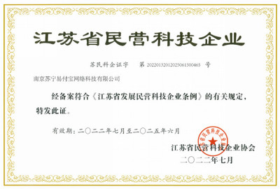 星图金融旗下苏宁支付荣获“江苏省民营科技企业”认定
